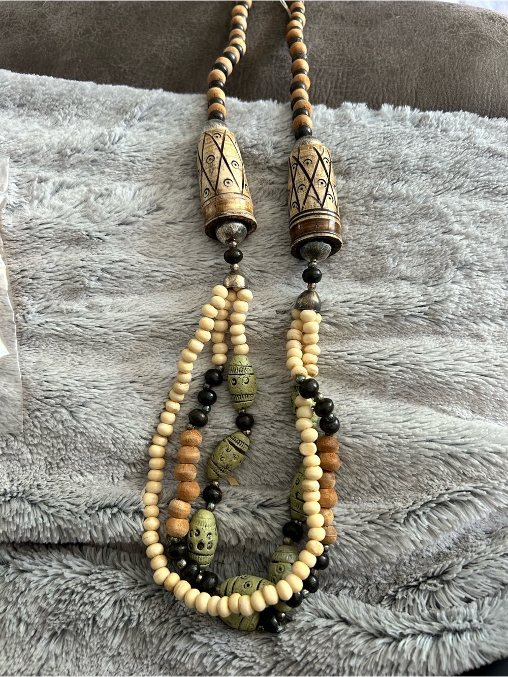 4/$100 Boho Multi-Strand Beaded Necklace in Cream, Olive & Black